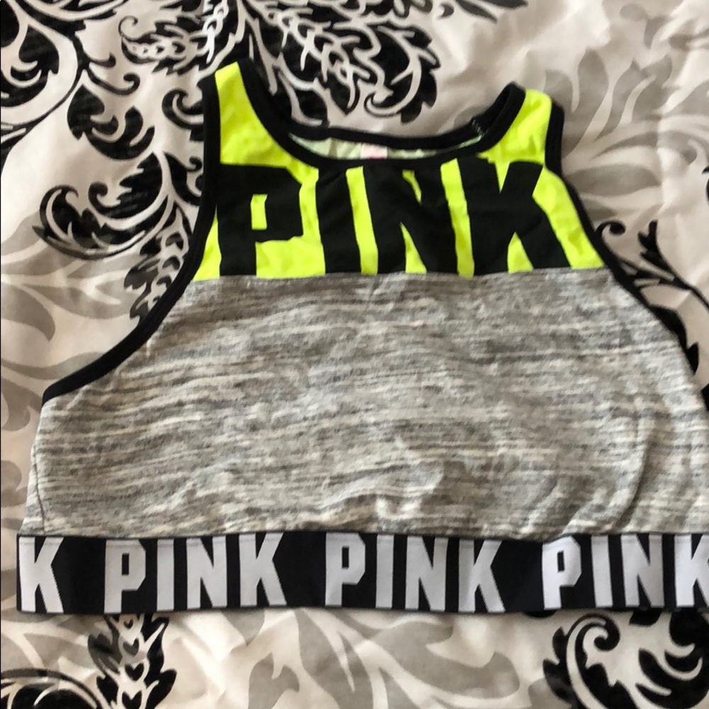 pink high neck sports bra